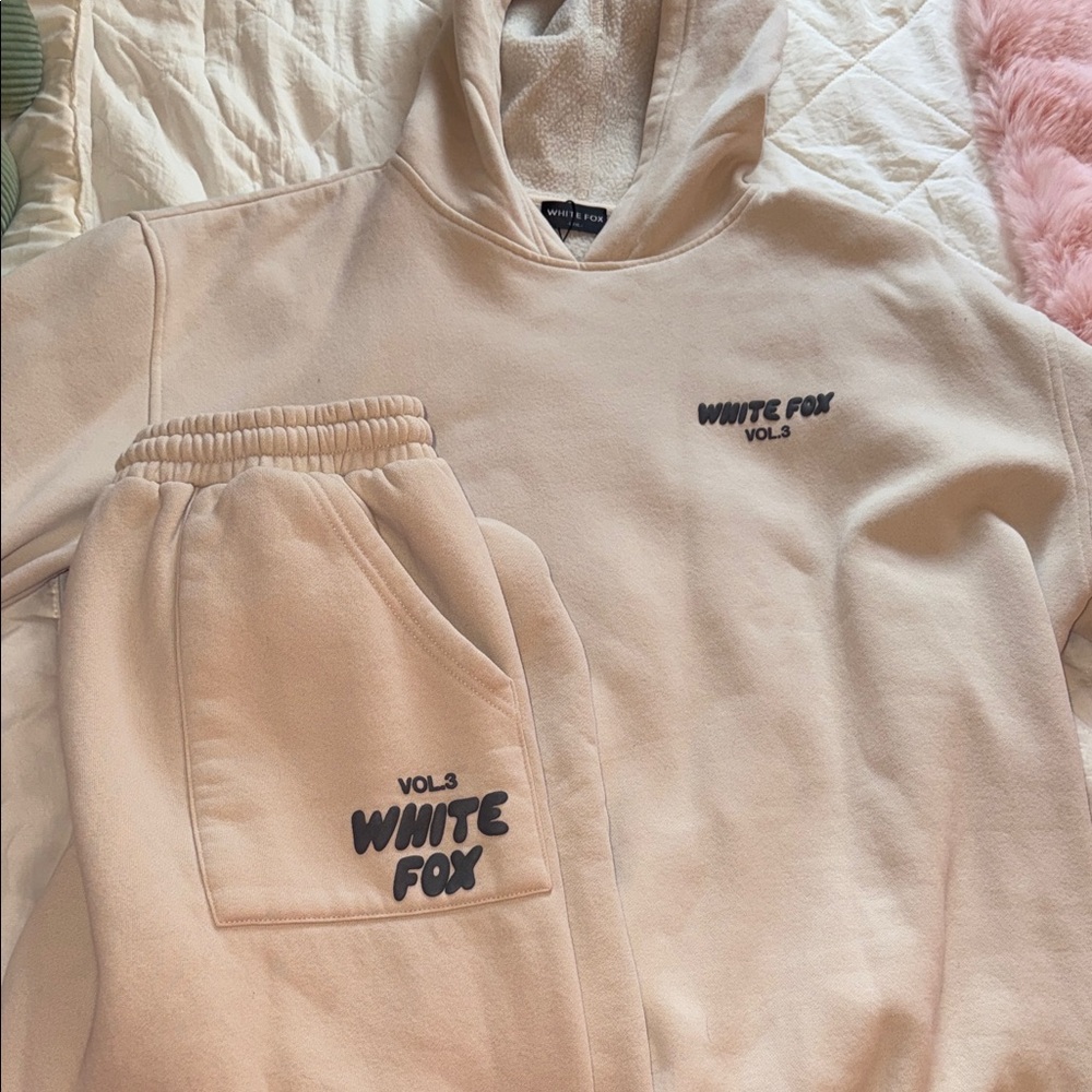 White Fox Boutique Cream Hoodie and Sweatpants Set